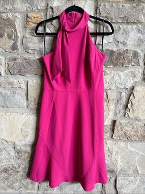 Maggy London Hot Pink Halter Tie-Neck Fit and Flare Dress Size 8